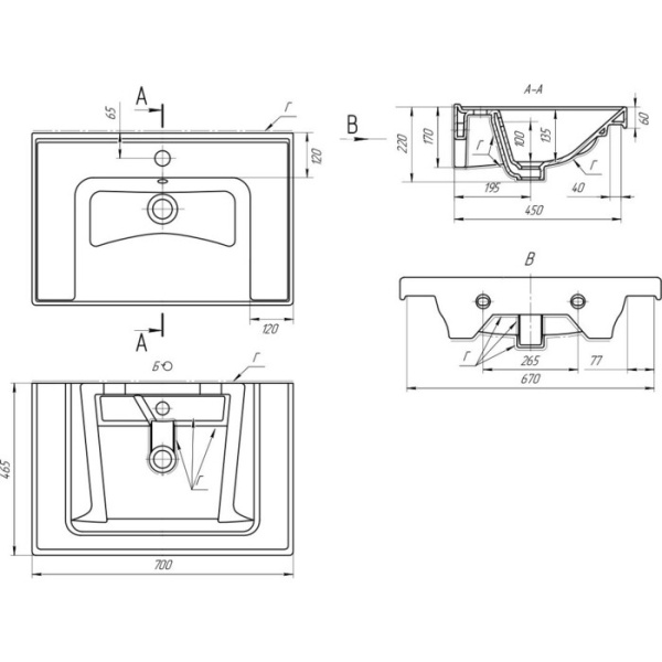Раковина Bellezza Грэйс-70 4660018641600"